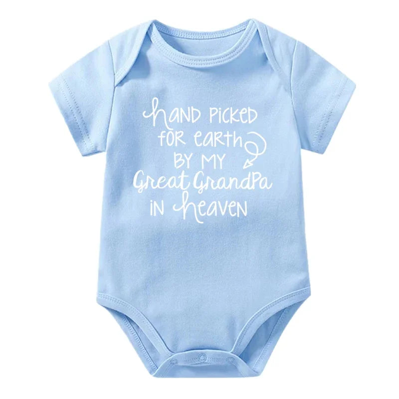 "Hand Picked For Earth By My Great Grandpa In Heaven" Baby Bodysuit – Cotton Newborn Romper