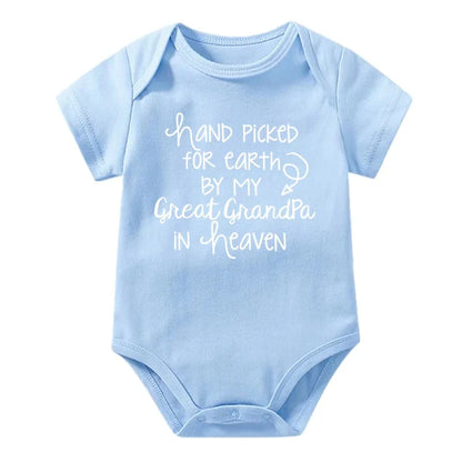 "Hand Picked For Earth By My Great Grandpa In Heaven" Baby Bodysuit – Cotton Newborn Romper