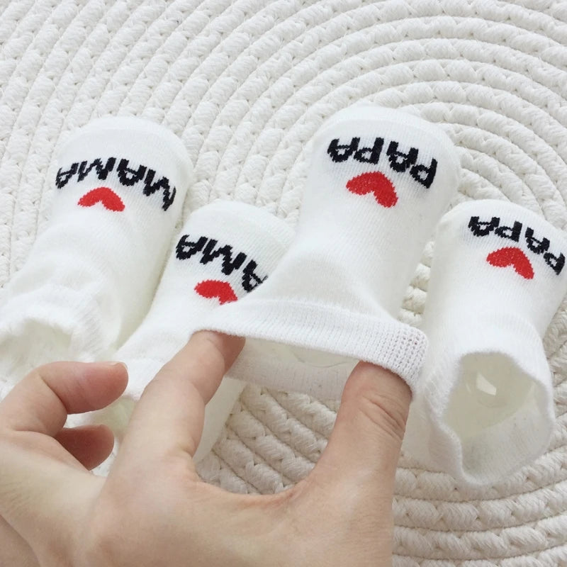 Newborn Baby Socks 2-Pack – "I Love Mama & Papa" Cotton Crew Socks Gift Set