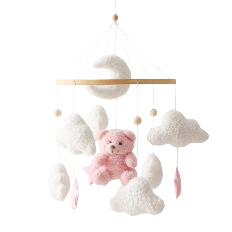 Baby Crib Mobile Rattle Toy – Felt Forest Animal Bed Bell with Wooden Bracket for 0–12 Months