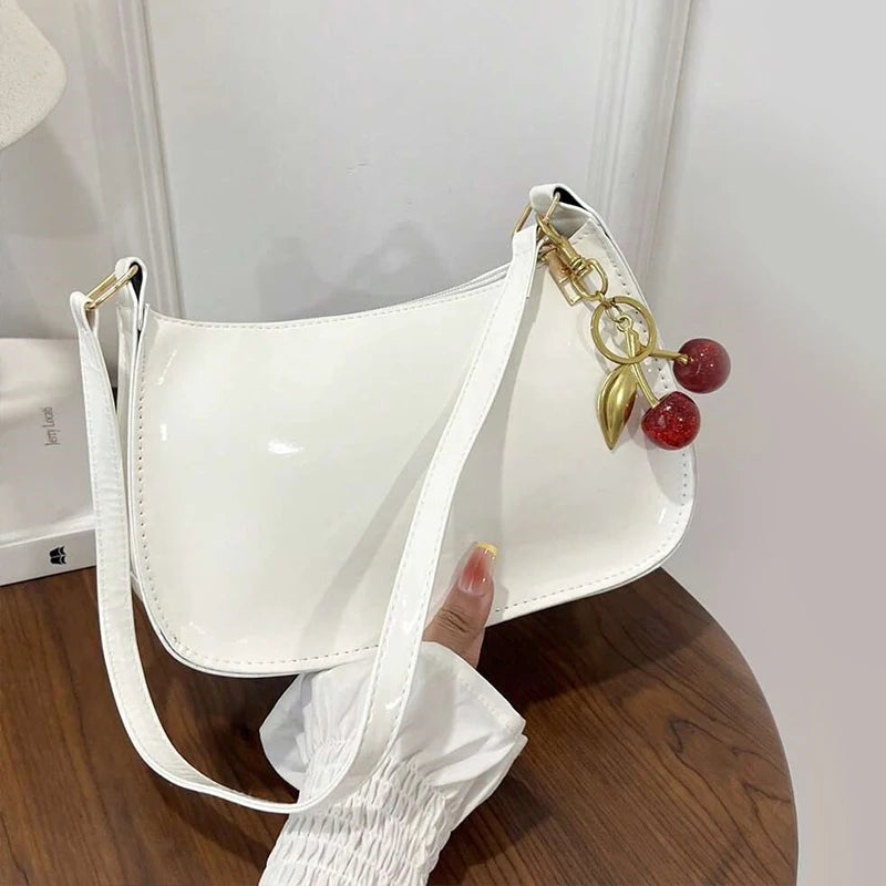 Women's PU Leather Shoulder Bag with Cherry Pendant