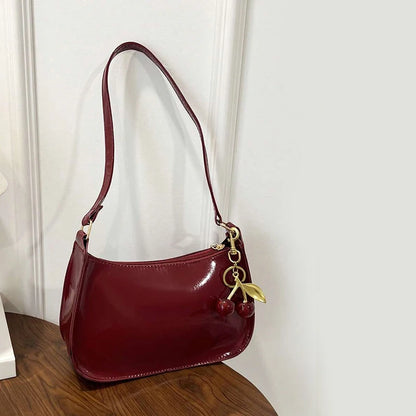 Women's PU Leather Shoulder Bag with Cherry Pendant