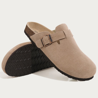 Women's Cork Mule Clogs – Suede Anti-Slip Outdoor Slippers with Arch Support