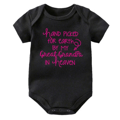 "Hand Picked For Earth By My Great Grandpa In Heaven" Baby Bodysuit – Cotton Newborn Romper