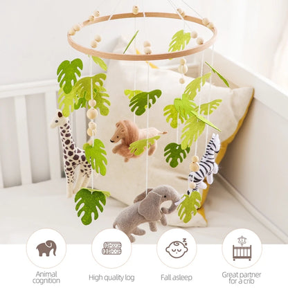 Baby Crib Mobile Rattle Toy – Felt Forest Animal Bed Bell with Wooden Bracket for 0–12 Months