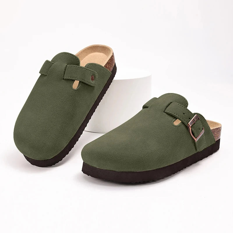 Women's Cork Mule Clogs – Suede Anti-Slip Outdoor Slippers with Arch Support