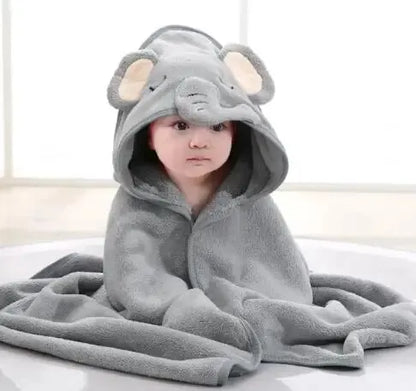 Baby Hooded Bathrobe Towel – Soft Coral Fleece Cartoon Bath Wrap for Newborns & Toddlers