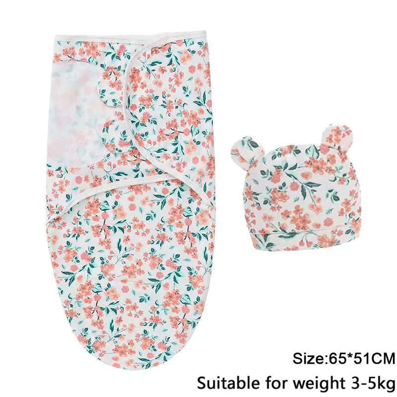 Newborn Baby Swaddle Blanket & Hat Set – Cartoon Cotton Wrap for 0-6 Months