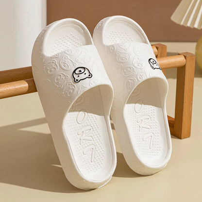 Men's Little Bear Print Slippers – Non-Slip Soft Indoor & Bathroom Casual Sandals for Couples