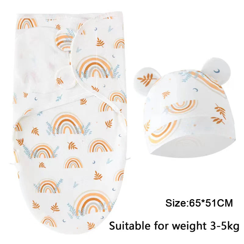 Newborn Baby Swaddle Blanket & Hat Set – Cartoon Cotton Wrap for 0-6 Months