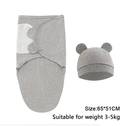 Newborn Baby Swaddle Blanket & Hat Set – Cartoon Cotton Wrap for 0-6 Months