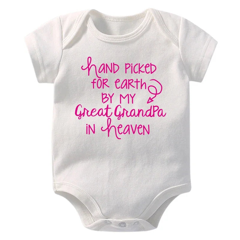 "Hand Picked For Earth By My Great Grandpa In Heaven" Baby Bodysuit – Cotton Newborn Romper