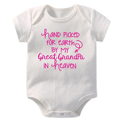 "Hand Picked For Earth By My Great Grandpa In Heaven" Baby Bodysuit – Cotton Newborn Romper