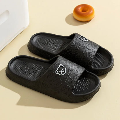 Men's Little Bear Print Slippers – Non-Slip Soft Indoor & Bathroom Casual Sandals for Couples