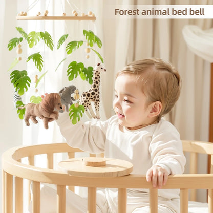 Baby Crib Mobile Rattle Toy – Felt Forest Animal Bed Bell with Wooden Bracket for 0–12 Months