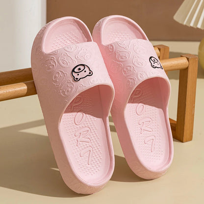 Men's Little Bear Print Slippers – Non-Slip Soft Indoor & Bathroom Casual Sandals for Couples