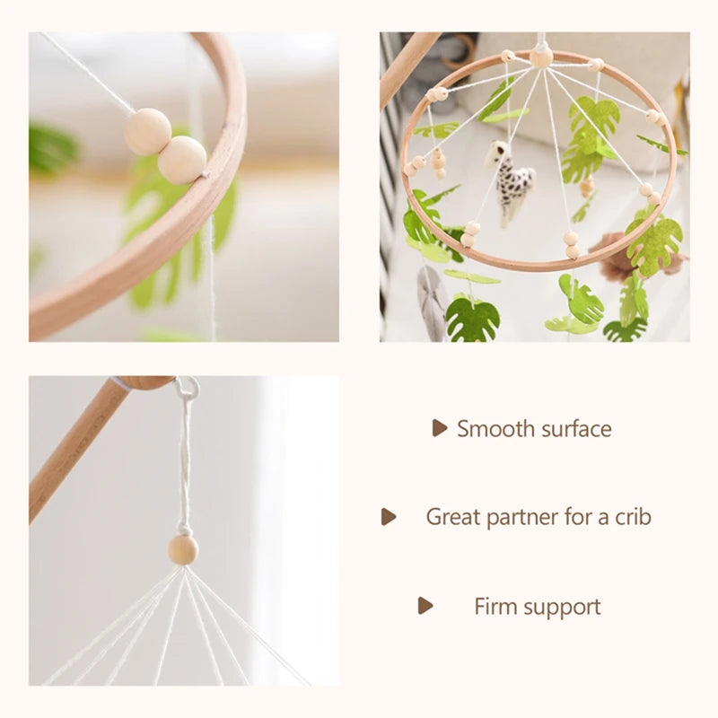 Baby Crib Mobile Rattle Toy – Felt Forest Animal Bed Bell with Wooden Bracket for 0–12 Months