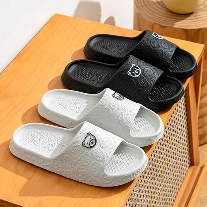 Men's Little Bear Print Slippers – Non-Slip Soft Indoor & Bathroom Casual Sandals for Couples