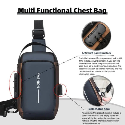 Men's Oxford Fabric Sling Bag with Phone Pocket & Zip Closure