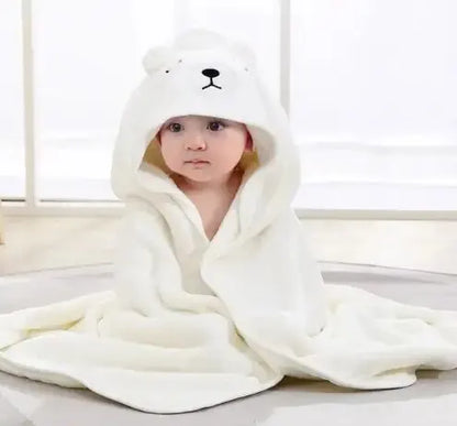 Baby Hooded Bathrobe Towel – Soft Coral Fleece Cartoon Bath Wrap for Newborns & Toddlers