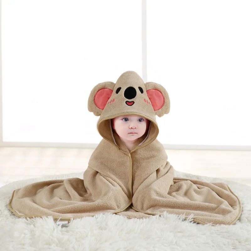 Baby Hooded Bathrobe Towel – Soft Coral Fleece Cartoon Bath Wrap for Newborns & Toddlers