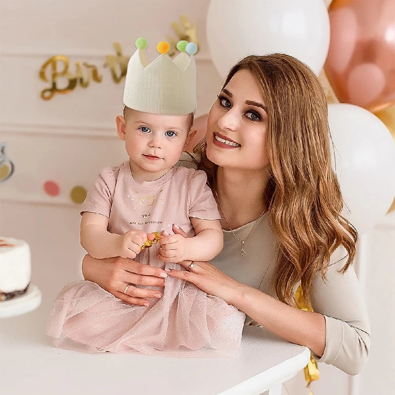 Baby Birthday Crown Hat – Woolen Ball Headband for Kids Party & Photography Props