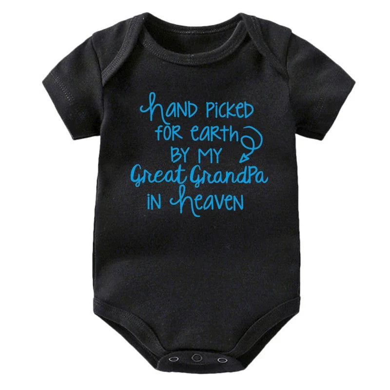 "Hand Picked For Earth By My Great Grandpa In Heaven" Baby Bodysuit – Cotton Newborn Romper