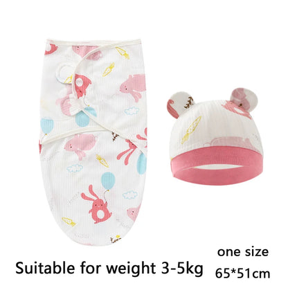 Newborn Baby Swaddle Blanket & Hat Set – Cartoon Cotton Wrap for 0-6 Months