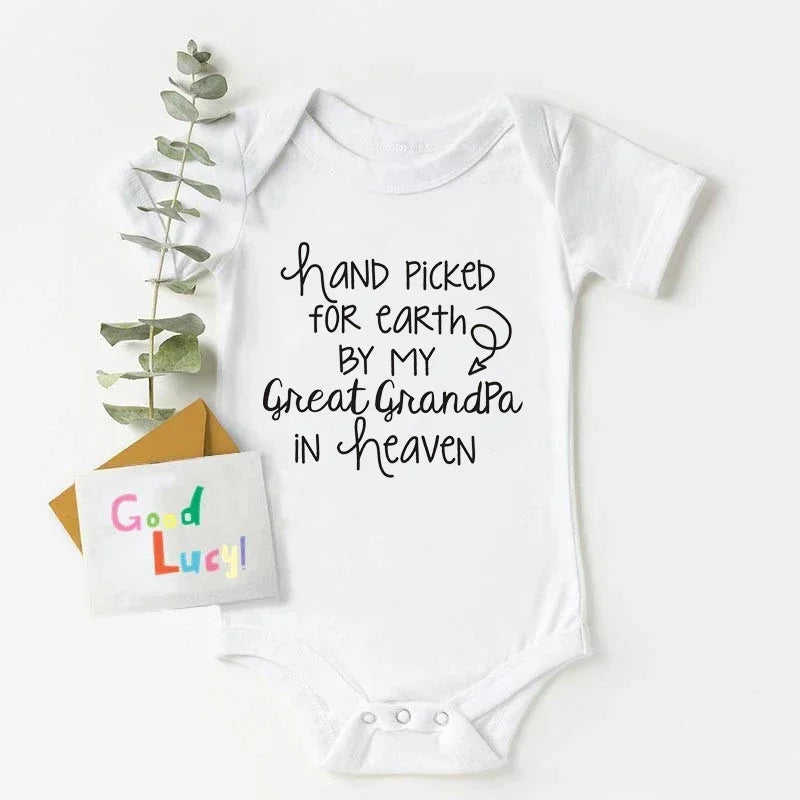 "Hand Picked For Earth By My Great Grandpa In Heaven" Baby Bodysuit – Cotton Newborn Romper
