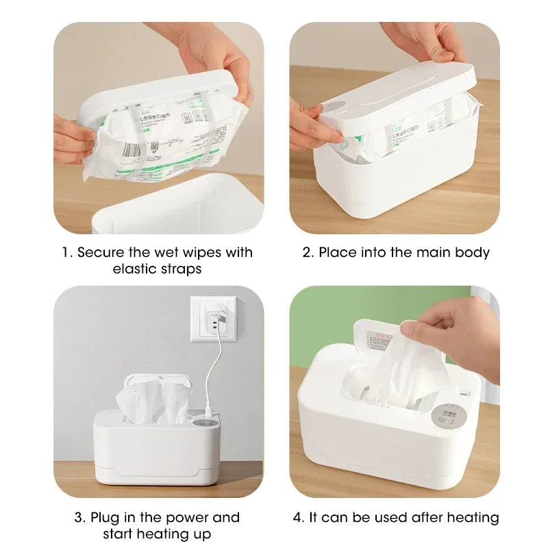 Baby Wipe Warmer with LED Display – Portable USB Wet Towel Heater for Home & Car