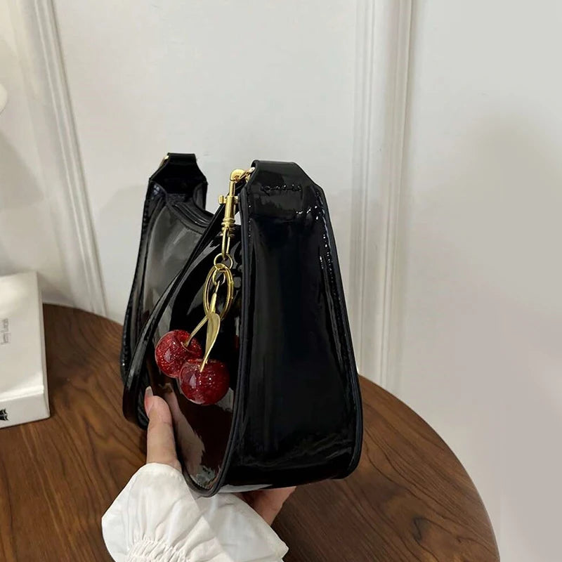 Women's PU Leather Shoulder Bag with Cherry Pendant