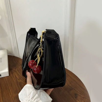 Women's PU Leather Shoulder Bag with Cherry Pendant