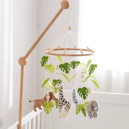 Baby Crib Mobile Rattle Toy – Felt Forest Animal Bed Bell with Wooden Bracket for 0–12 Months