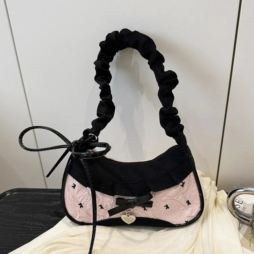 Women's Grid Fabric Tote Bag with Lace Ribbon Strap