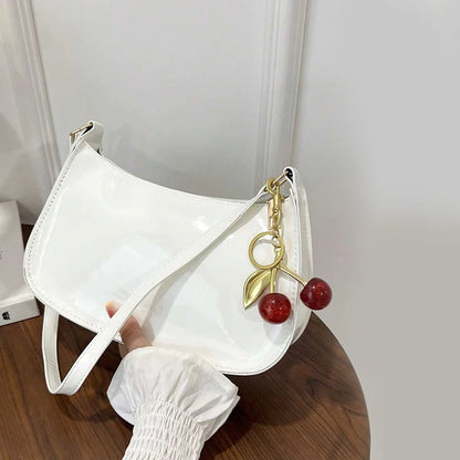 Women's PU Leather Shoulder Bag with Cherry Pendant