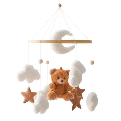 Baby Crib Mobile Rattle Toy – Felt Forest Animal Bed Bell with Wooden Bracket for 0–12 Months