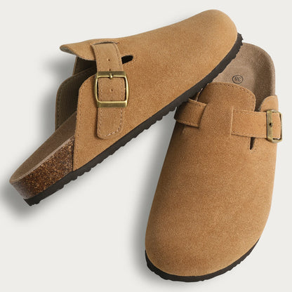 Women's Cork Mule Clogs – Suede Anti-Slip Outdoor Slippers with Arch Support