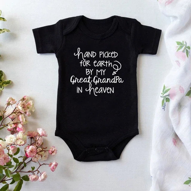 "Hand Picked For Earth By My Great Grandpa In Heaven" Baby Bodysuit – Cotton Newborn Romper