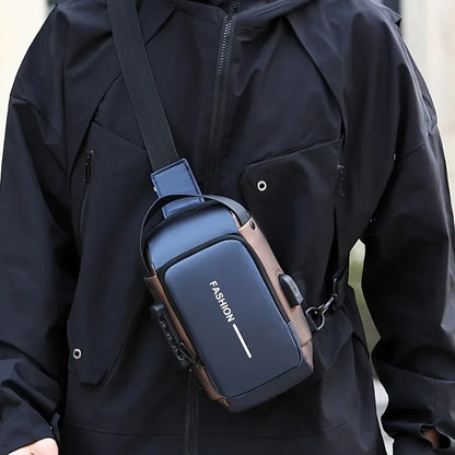 Men's Oxford Fabric Sling Bag with Phone Pocket & Zip Closure