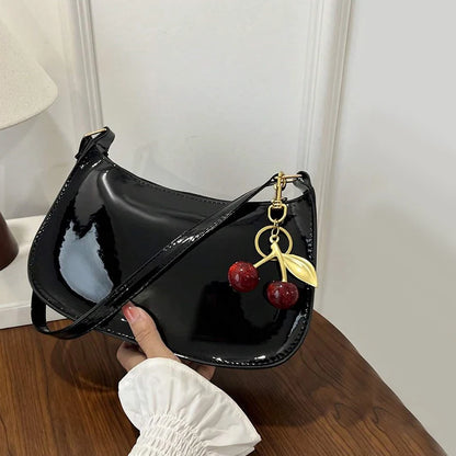 Women's PU Leather Shoulder Bag with Cherry Pendant