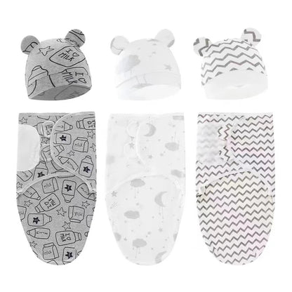 Newborn Baby Swaddle Blanket & Hat Set – Cartoon Cotton Wrap for 0-6 Months