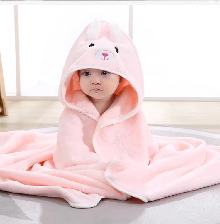 Baby Hooded Bathrobe Towel – Soft Coral Fleece Cartoon Bath Wrap for Newborns & Toddlers