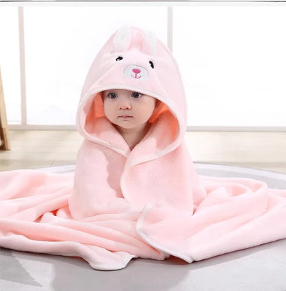 Baby Hooded Bathrobe Towel – Soft Coral Fleece Cartoon Bath Wrap for Newborns & Toddlers
